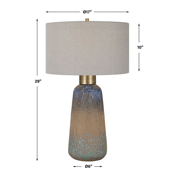 Uttermost Western Sky Golden Rust, Indigo and Blue-Green Ceramic Table Lamp With Gray Linen Shade