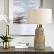 Uttermost Western Sky Golden Rust, Indigo and Blue-Green Ceramic Table Lamp With Gray Linen Shade