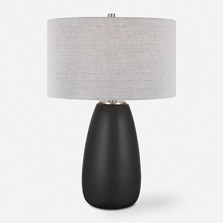 Uttermost Twilight Satin Black Ceramic Table Lamp With Light Gray Linen Shade