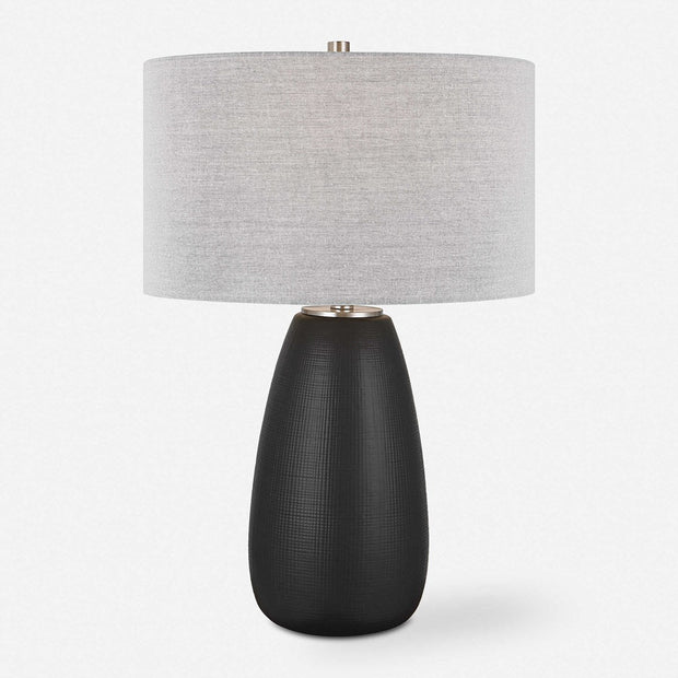 Uttermost Twilight Satin Black Ceramic Table Lamp With Light Gray Linen Shade
