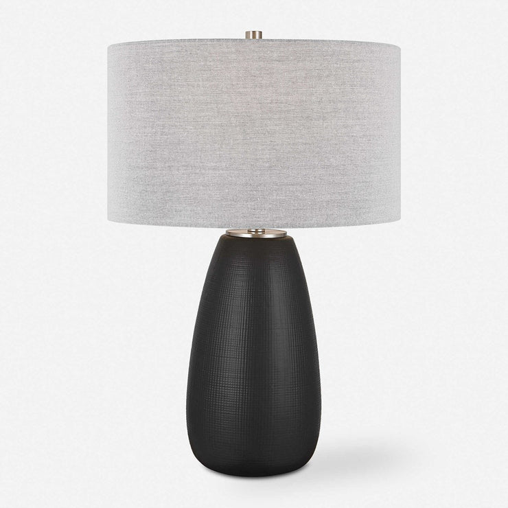 Uttermost Twilight Satin Black Ceramic Table Lamp With Light Gray Linen Shade