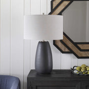Uttermost Twilight Satin Black Ceramic Table Lamp With Light Gray Linen Shade