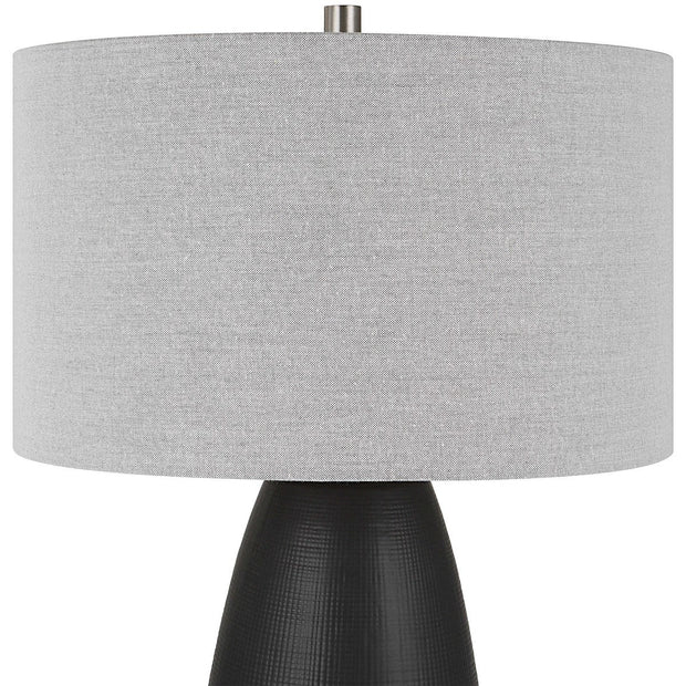 Uttermost Twilight Satin Black Ceramic Table Lamp With Light Gray Linen Shade
