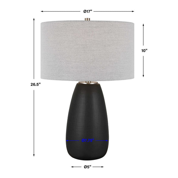Uttermost Twilight Satin Black Ceramic Table Lamp With Light Gray Linen Shade