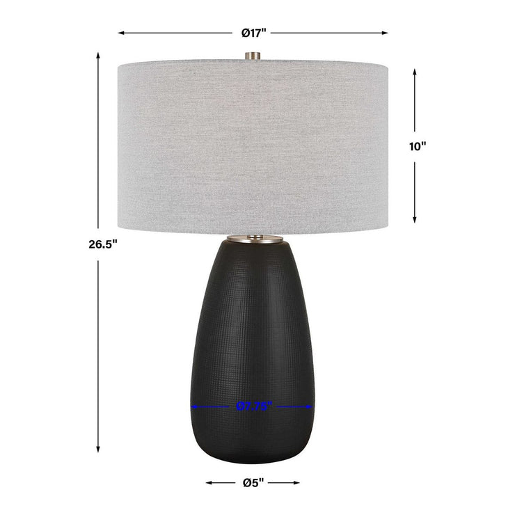 Uttermost Twilight Satin Black Ceramic Table Lamp With Light Gray Linen Shade