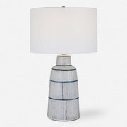 Uttermost Breton White Glaze and Navy Stripes Ceramic Table Lamp With Linen Shade