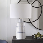 Uttermost Breton White Glaze and Navy Stripes Ceramic Table Lamp With Linen Shade