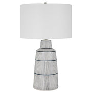 Uttermost Breton White Glaze and Navy Stripes Ceramic Table Lamp With Linen Shade