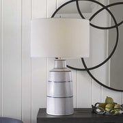 Uttermost Breton White Glaze and Navy Stripes Ceramic Table Lamp With Linen Shade