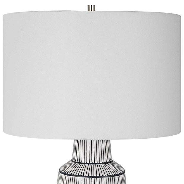Uttermost Breton White Glaze and Navy Stripes Ceramic Table Lamp With Linen Shade