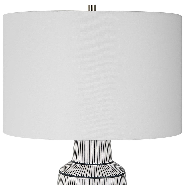 Uttermost Breton White Glaze and Navy Stripes Ceramic Table Lamp With Linen Shade