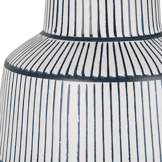 Uttermost Breton White Glaze and Navy Stripes Ceramic Table Lamp With Linen Shade