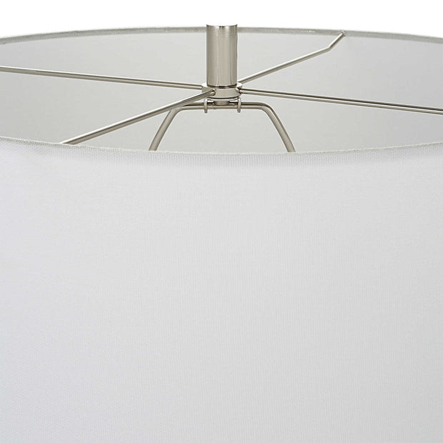 Uttermost Breton White Glaze and Navy Stripes Ceramic Table Lamp With Linen Shade