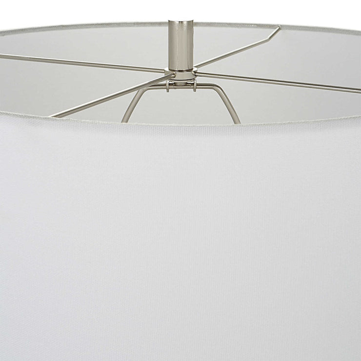 Uttermost Breton White Glaze and Navy Stripes Ceramic Table Lamp With Linen Shade