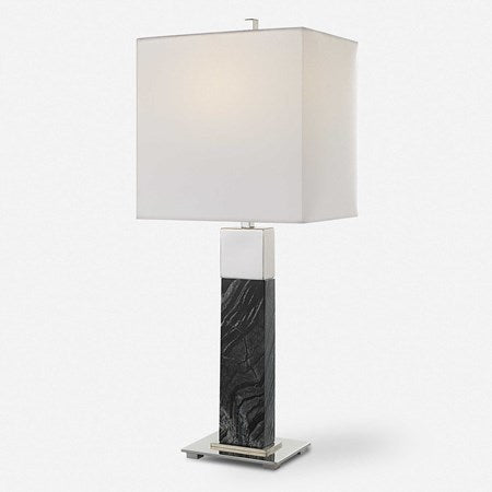 Uttermost Pilaster Black Marble Table Lamp With White Linen Shade