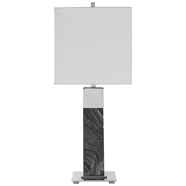 Uttermost Pilaster Black Marble Table Lamp With White Linen Shade