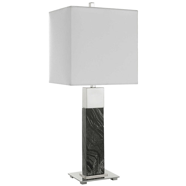 Uttermost Pilaster Black Marble Table Lamp With White Linen Shade