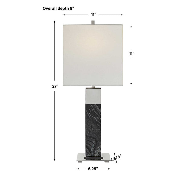 Uttermost Pilaster Black Marble Table Lamp With White Linen Shade