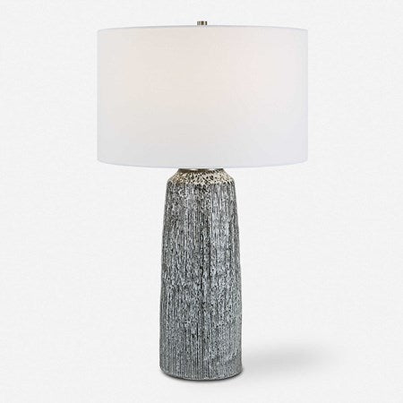 Uttermost Static Black and White Glazed Ceramic Table Lamp With Linen Shade
