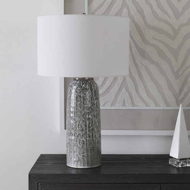 Uttermost Static Black and White Glazed Ceramic Table Lamp With Linen Shade