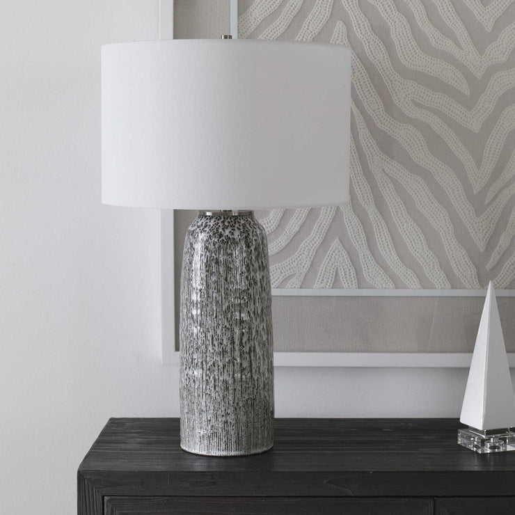 Uttermost Static Black and White Glazed Ceramic Table Lamp With Linen Shade