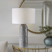 Uttermost Static Black and White Glazed Ceramic Table Lamp With Linen Shade