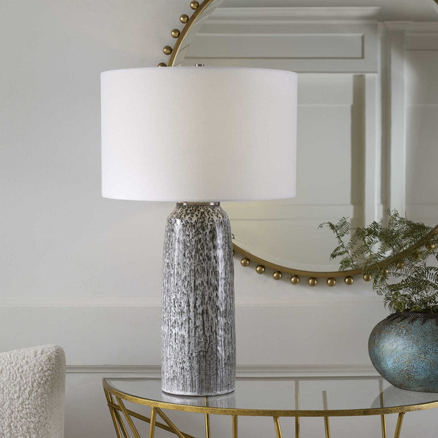 Uttermost Static Black and White Glazed Ceramic Table Lamp With Linen Shade