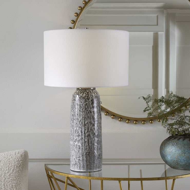 Uttermost Static Black and White Glazed Ceramic Table Lamp With Linen Shade