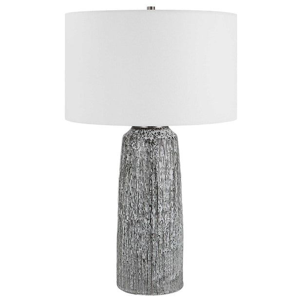 Uttermost Static Black and White Glazed Ceramic Table Lamp With Linen Shade