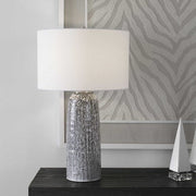 Uttermost Static Black and White Glazed Ceramic Table Lamp With Linen Shade