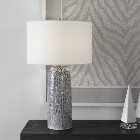 Uttermost Static Black and White Glazed Ceramic Table Lamp With Linen Shade