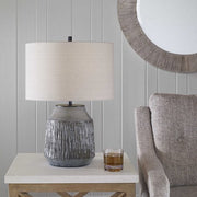Uttermost Neolithic Blue Gray Crackle Glazed Ceramic Table Lamp With Oatmeal Linen Shade