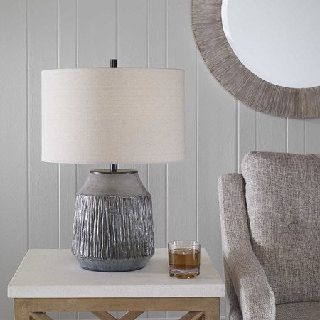 Uttermost Neolithic Blue Gray Crackle Glazed Ceramic Table Lamp With Oatmeal Linen Shade