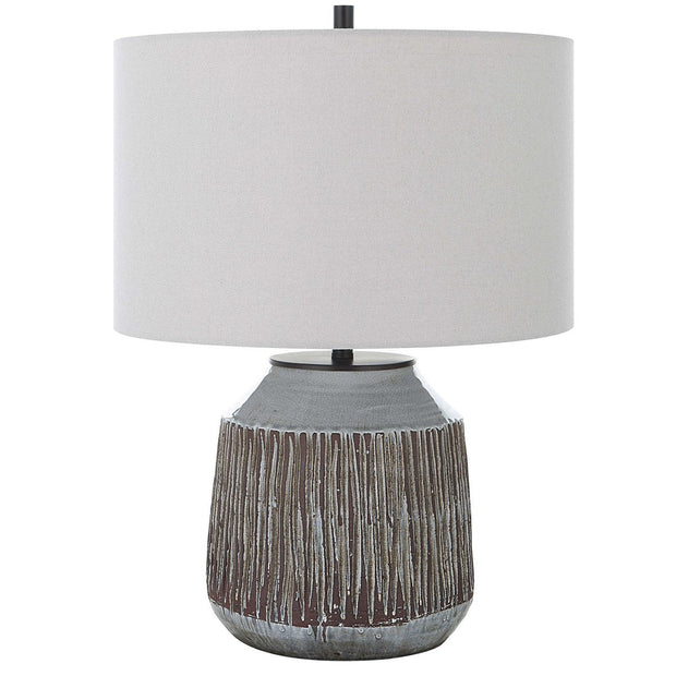 Uttermost Neolithic Blue Gray Crackle Glazed Ceramic Table Lamp With Oatmeal Linen Shade
