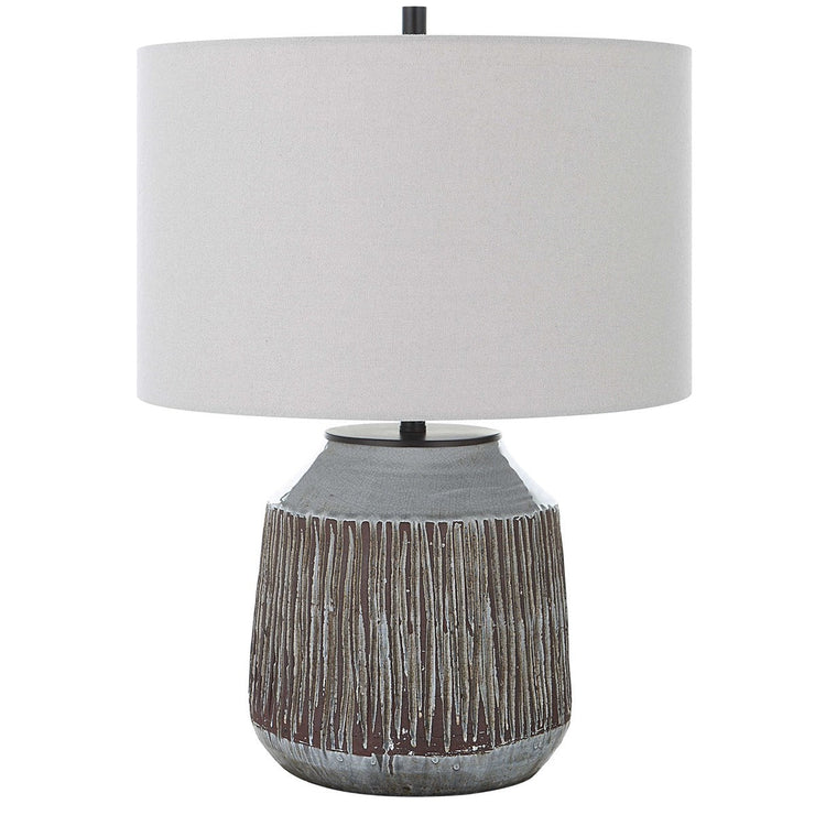 Uttermost Neolithic Blue Gray Crackle Glazed Ceramic Table Lamp With Oatmeal Linen Shade