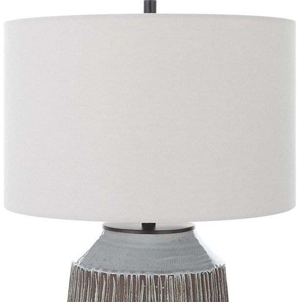 Uttermost Neolithic Blue Gray Crackle Glazed Ceramic Table Lamp With Oatmeal Linen Shade