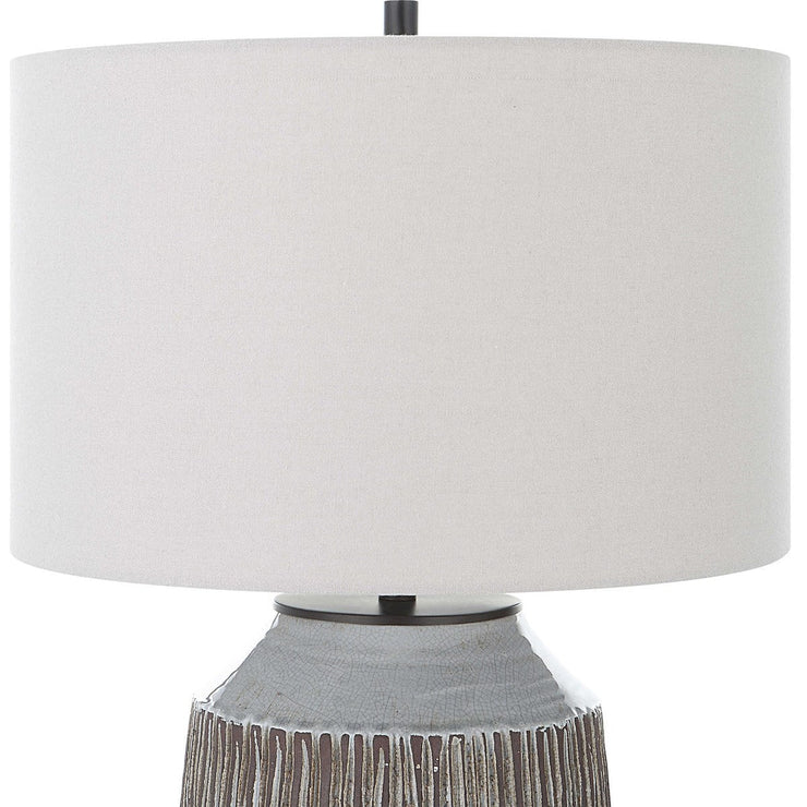 Uttermost Neolithic Blue Gray Crackle Glazed Ceramic Table Lamp With Oatmeal Linen Shade