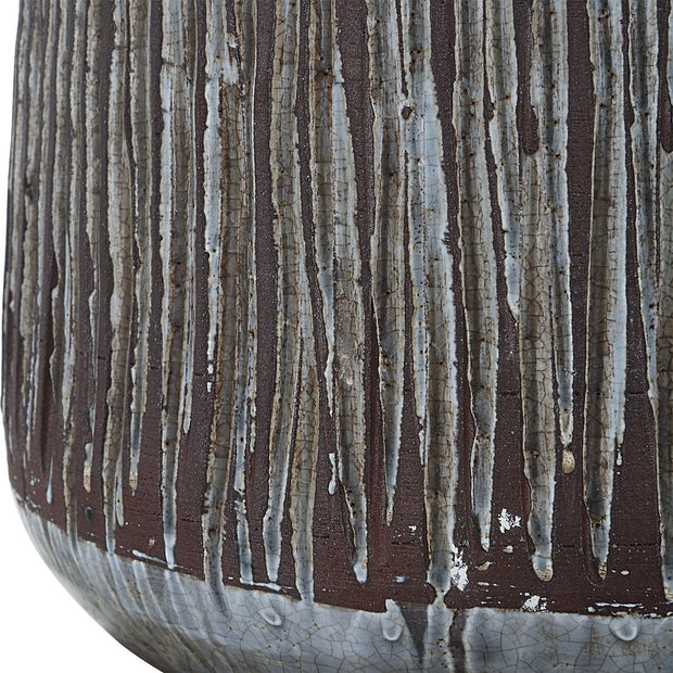 Uttermost Neolithic Blue Gray Crackle Glazed Ceramic Table Lamp With Oatmeal Linen Shade