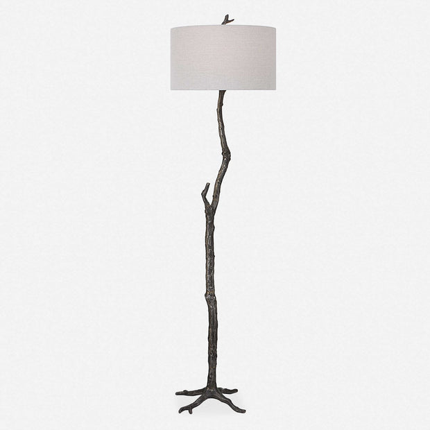 Uttermost Spruce Black Iron Floor Lamp With Light Gray Linen Shade