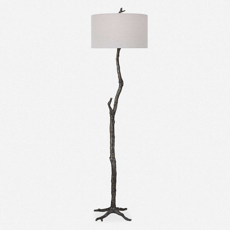 Uttermost Spruce Black Iron Floor Lamp With Light Gray Linen Shade