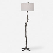Uttermost Spruce Black Iron Floor Lamp With Light Gray Linen Shade