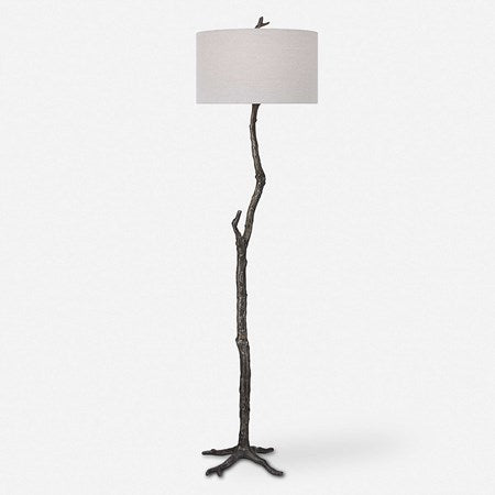 Uttermost Spruce Black Iron Floor Lamp With Light Gray Linen Shade
