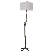 Uttermost Spruce Black Iron Floor Lamp With Light Gray Linen Shade