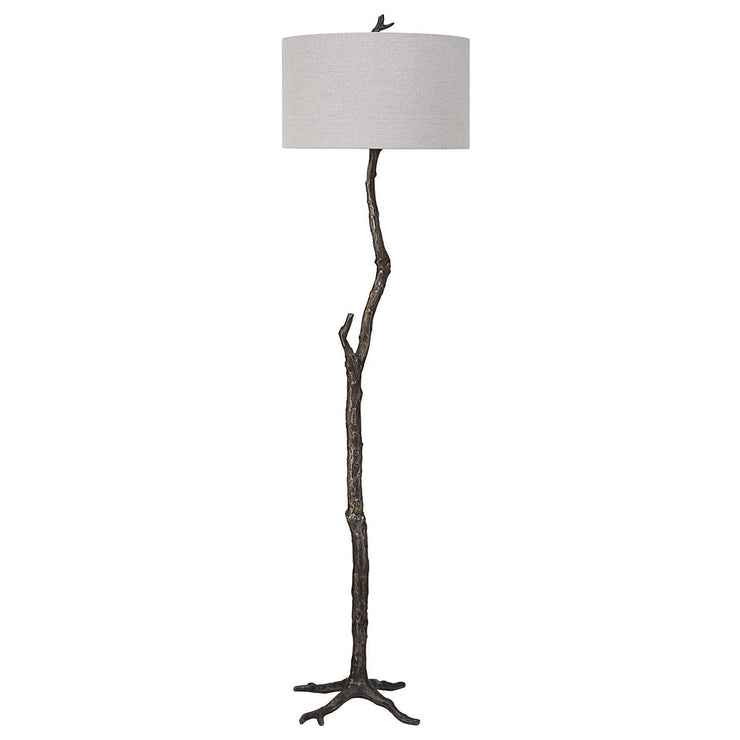 Uttermost Spruce Black Iron Floor Lamp With Light Gray Linen Shade