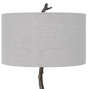 Uttermost Spruce Black Iron Floor Lamp With Light Gray Linen Shade
