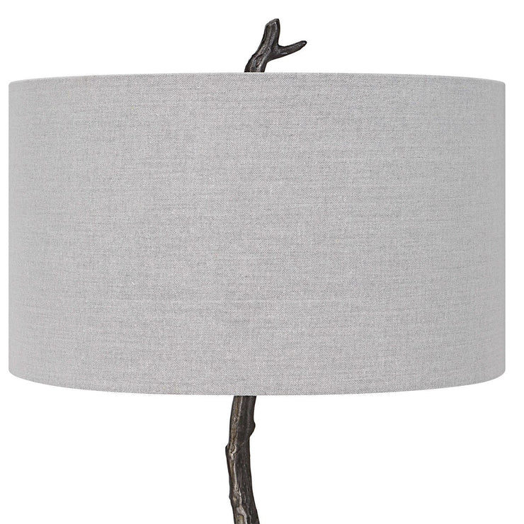 Uttermost Spruce Black Iron Floor Lamp With Light Gray Linen Shade