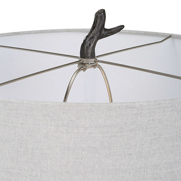 Uttermost Spruce Black Iron Floor Lamp With Light Gray Linen Shade