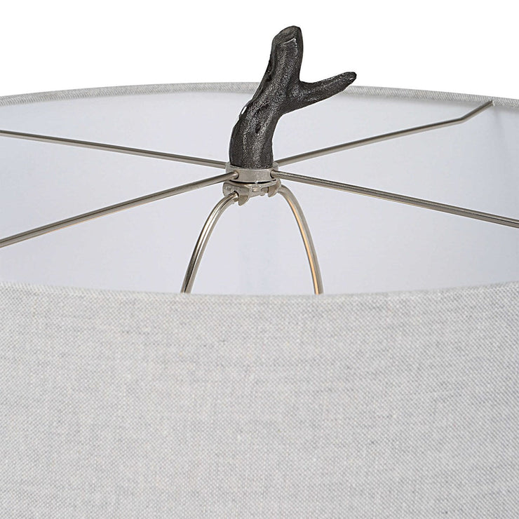 Uttermost Spruce Black Iron Floor Lamp With Light Gray Linen Shade
