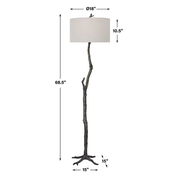 Uttermost Spruce Black Iron Floor Lamp With Light Gray Linen Shade