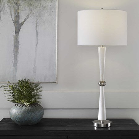 Uttermost Hourglass White Marble Table Lamp With Drum Shade